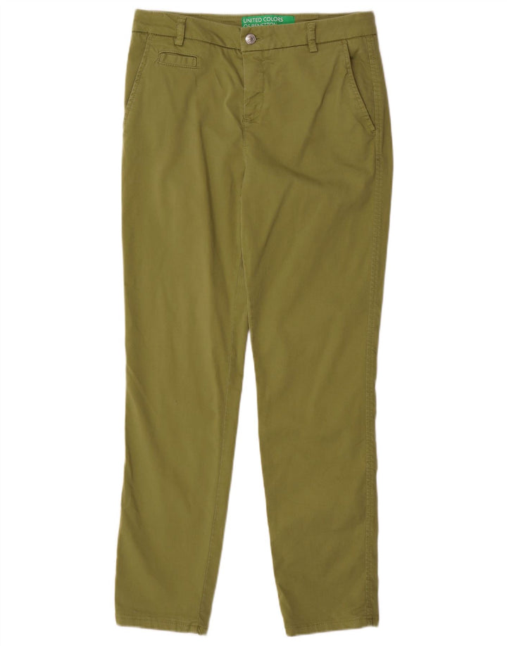 BENETTON Γυναικείο ψηλόμεσο παντελόνι Chino UK 10 Small W30 L29 Khaki