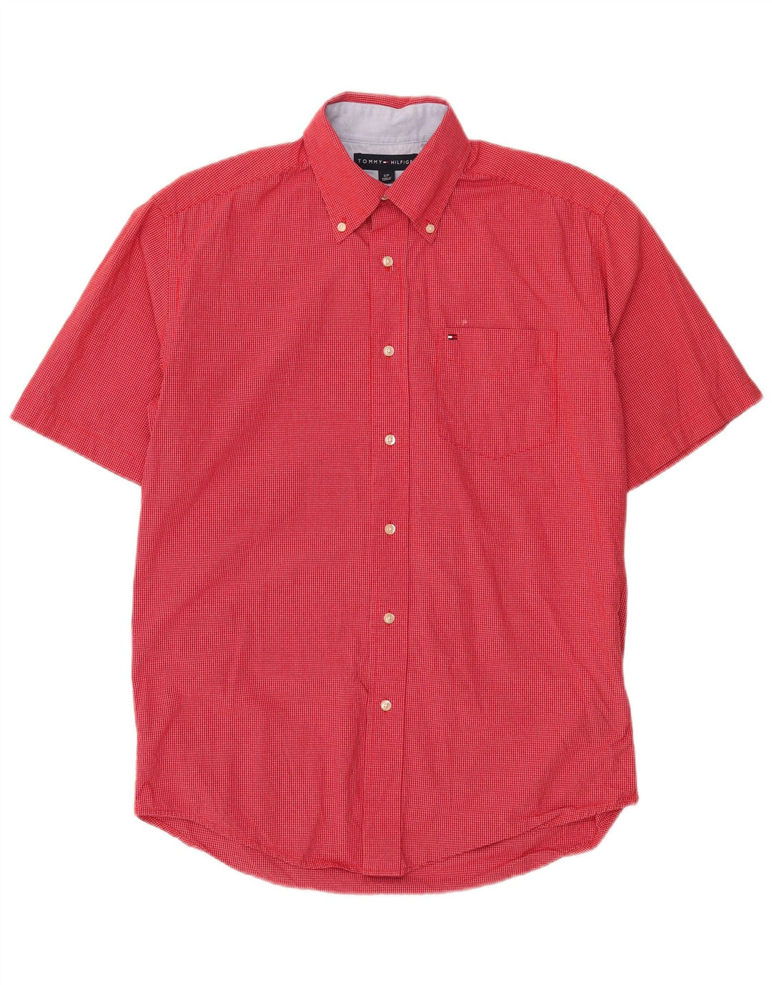 TOMMY HILFIGER Mens Short Sleeve Shirt Small Red Check Cotton