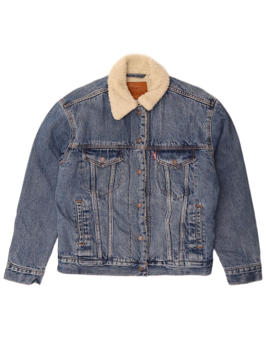 Γυναικείο Levi's Oversized Τζιν Σέρπα Μπουφάν UK 10 Μικρό Μπλε Βαμβακερό