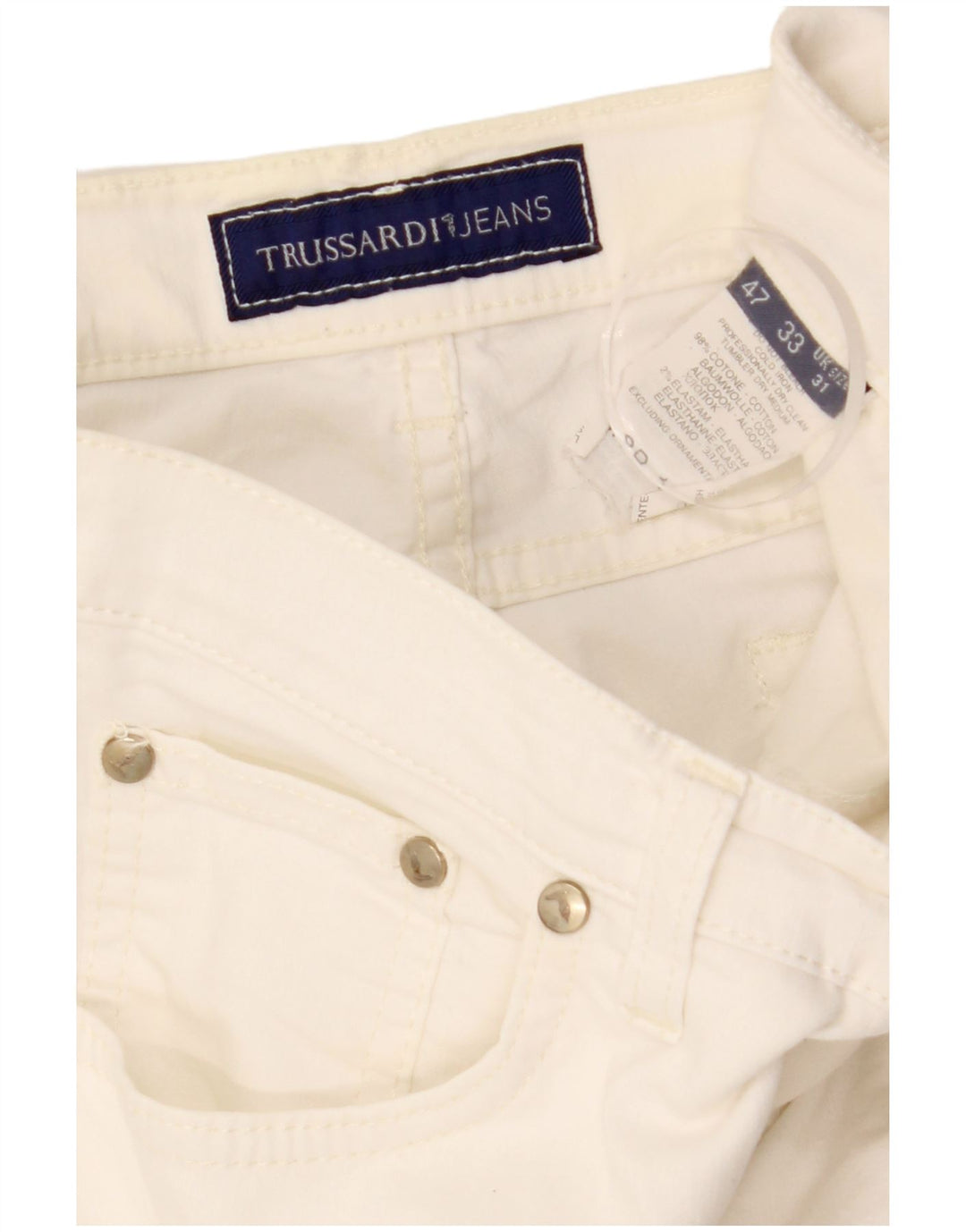 TRUSSARDI Ανδρικό ίσιο casual παντελόνι IT 47 Small W31 L33 Λευκό βαμβακερό
