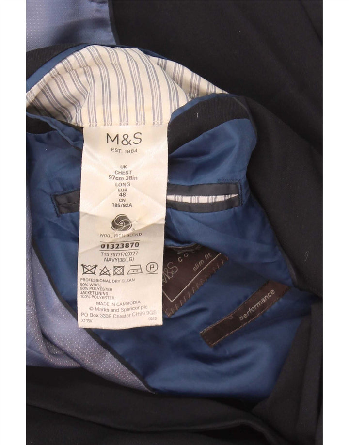 Marks & Spencer Ανδρικό μπλέιζερ με 2 κουμπιά μπουφάν UK 38 Medium Navy Blue Wool