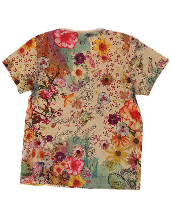 Γυναικείο γραφικό μπλουζάκι Adidas Top UK 12 Medium Beige Floral Polyester