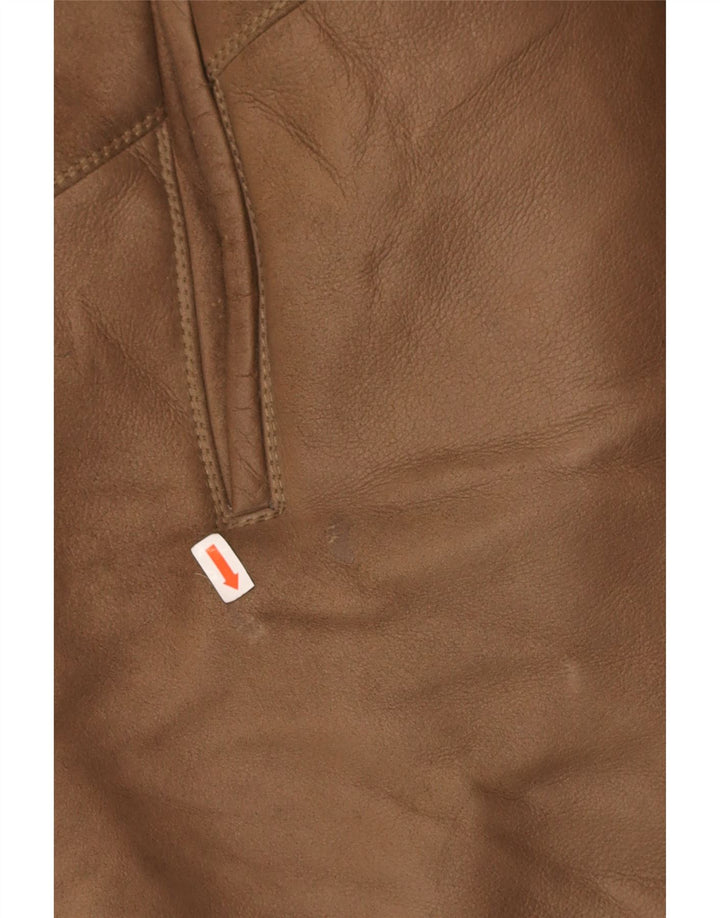 VINTAGE Womens Oversized Shearling Coat IT 42 Medium Brown Leather