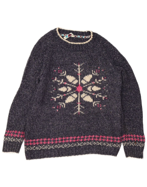 Weird Fish Womens Crew Neck Jumper πουλόβερ UK 10 Small Navy Blue Fair Isle