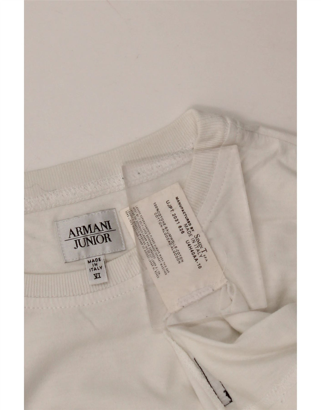 ARMANI JUNIOR Γραφικό μπλουζάκι για αγόρια 11-12 ετών λευκό βαμβακερό