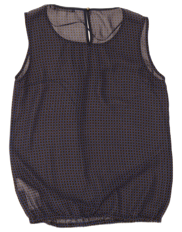Esprit Γυναικεία Αμάνικη Μπλούζα Τοπ UK 12 Medium Navy Blue Check Polyester
