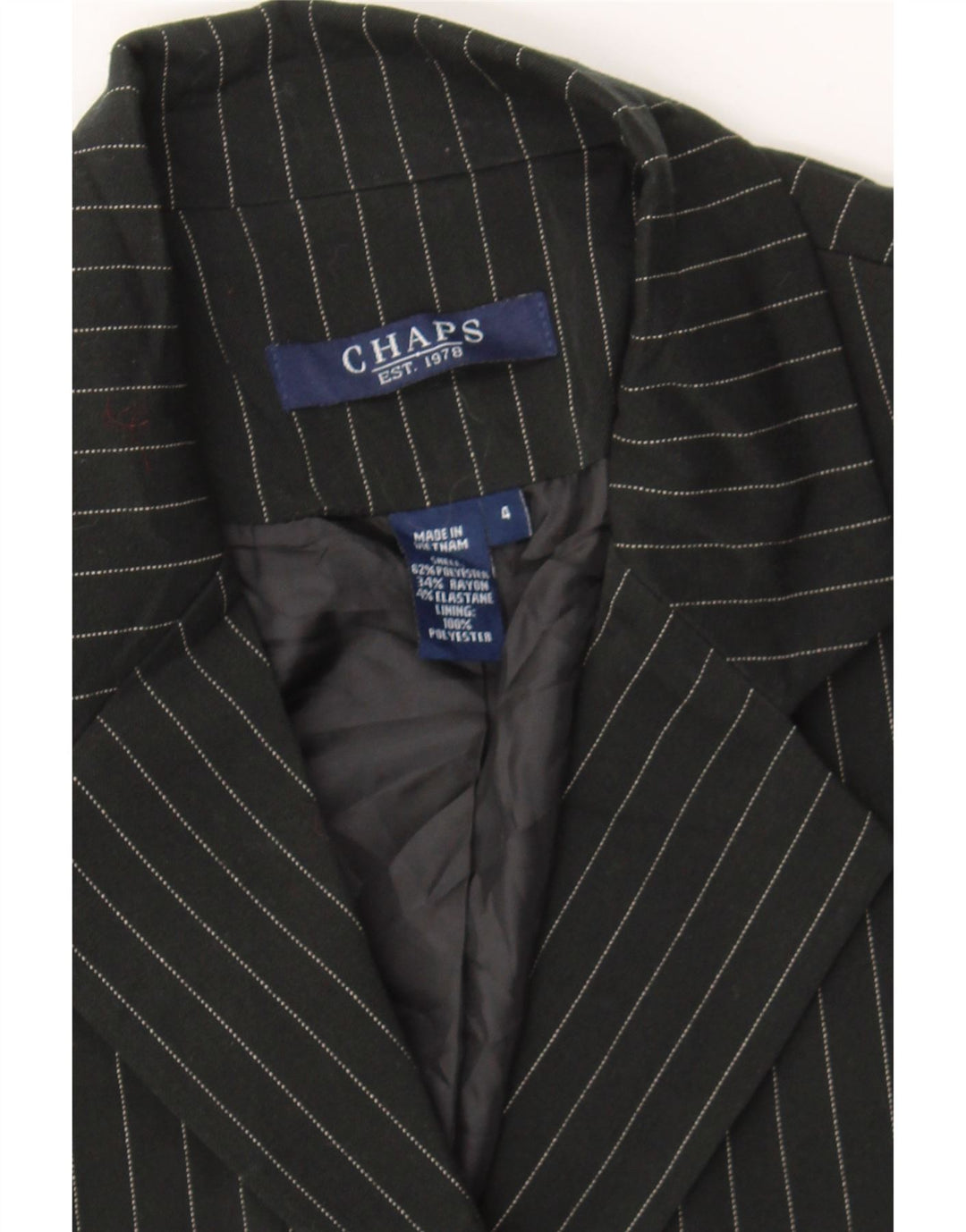 CHAPS Womens Crop 3 Button Blazer Jacket US 4 Small Black Pinstripe Vintage Chaps and Second-Hand Chaps from Messina Hembry 