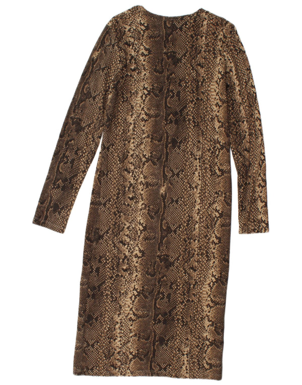 Zara Γυναικείο μακρυμάνικο Bodycon Φόρεμα UK 12 Medium καφέ Animal print