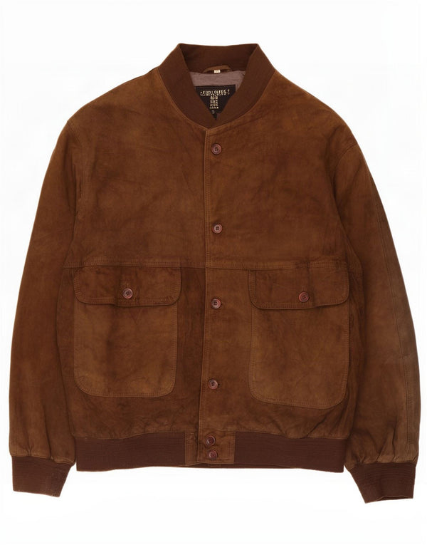 Vintage Ανδρικό Suede Bomber Jacket IT 56 3XL Καφέ Δερμάτινο