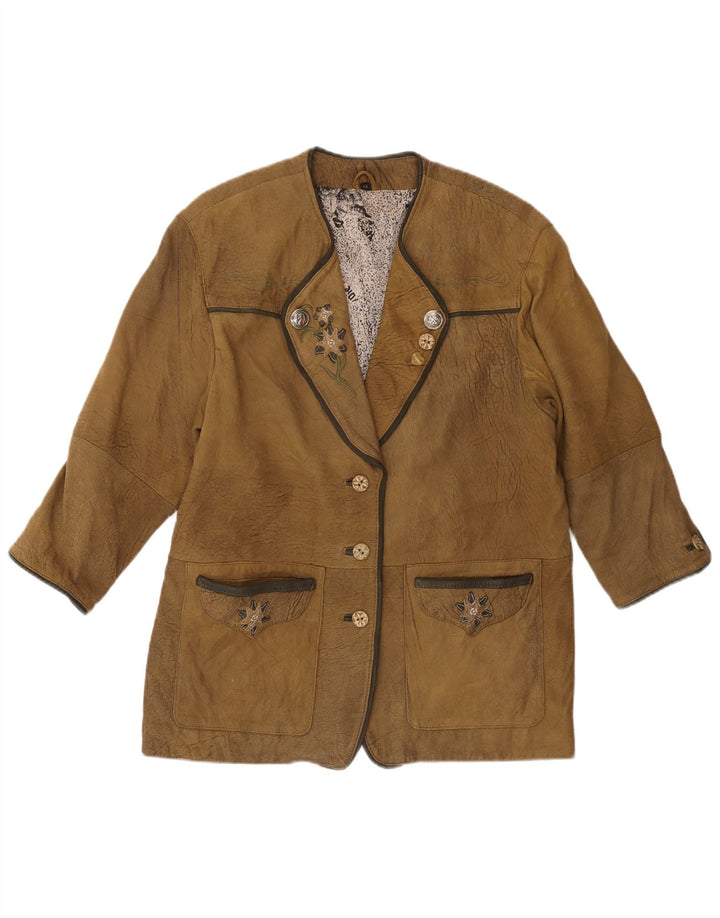 VINTAGE Γυναικείο 3/4 μανίκι δερμάτινο μπλέιζερ μπουφάν EU 44 XL Χακί