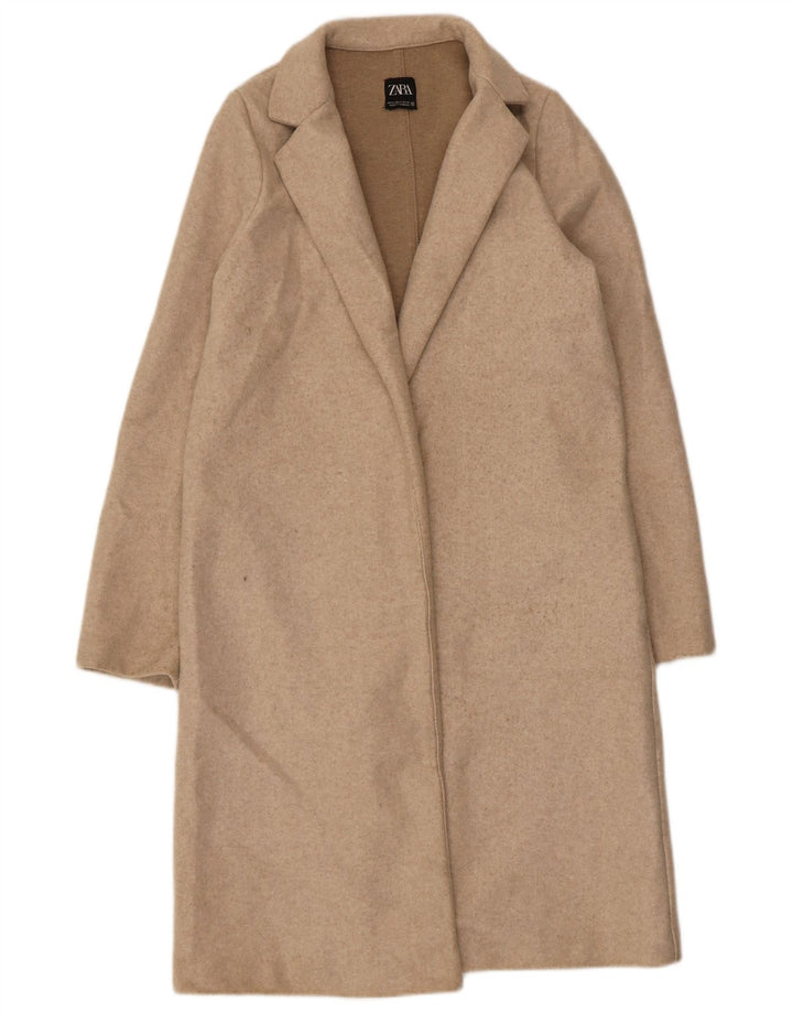 Zara Γυναικείο Ανοιχτό Πανωφόρι UK 10 Small Beige Polyester
