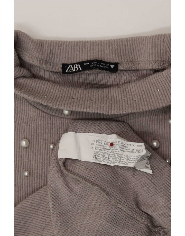 Zara Γυναικείο τοπ μακρυμάνικο UK 14 Large Grey Polyester