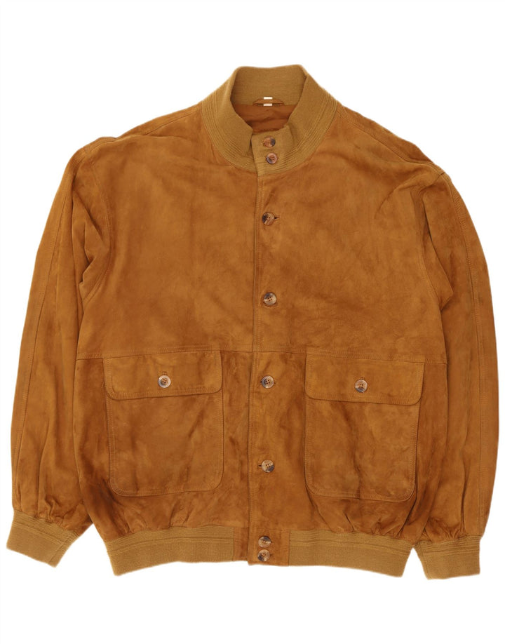 Vintage Ανδρικό Suede Bomber Jacket IT 58 4XL Καφέ Δερμάτινο Ρετρό