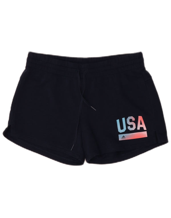 Γυναικείο γραφικό αθλητικό σορτς Adidas UK 12/14 μεσαίο μπλε βαμβακερό