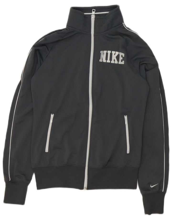 Γυναικεία φόρμα γυμναστικής Nike με γραφικά μπουφάν από μικρό γκρι πολυεστέρα