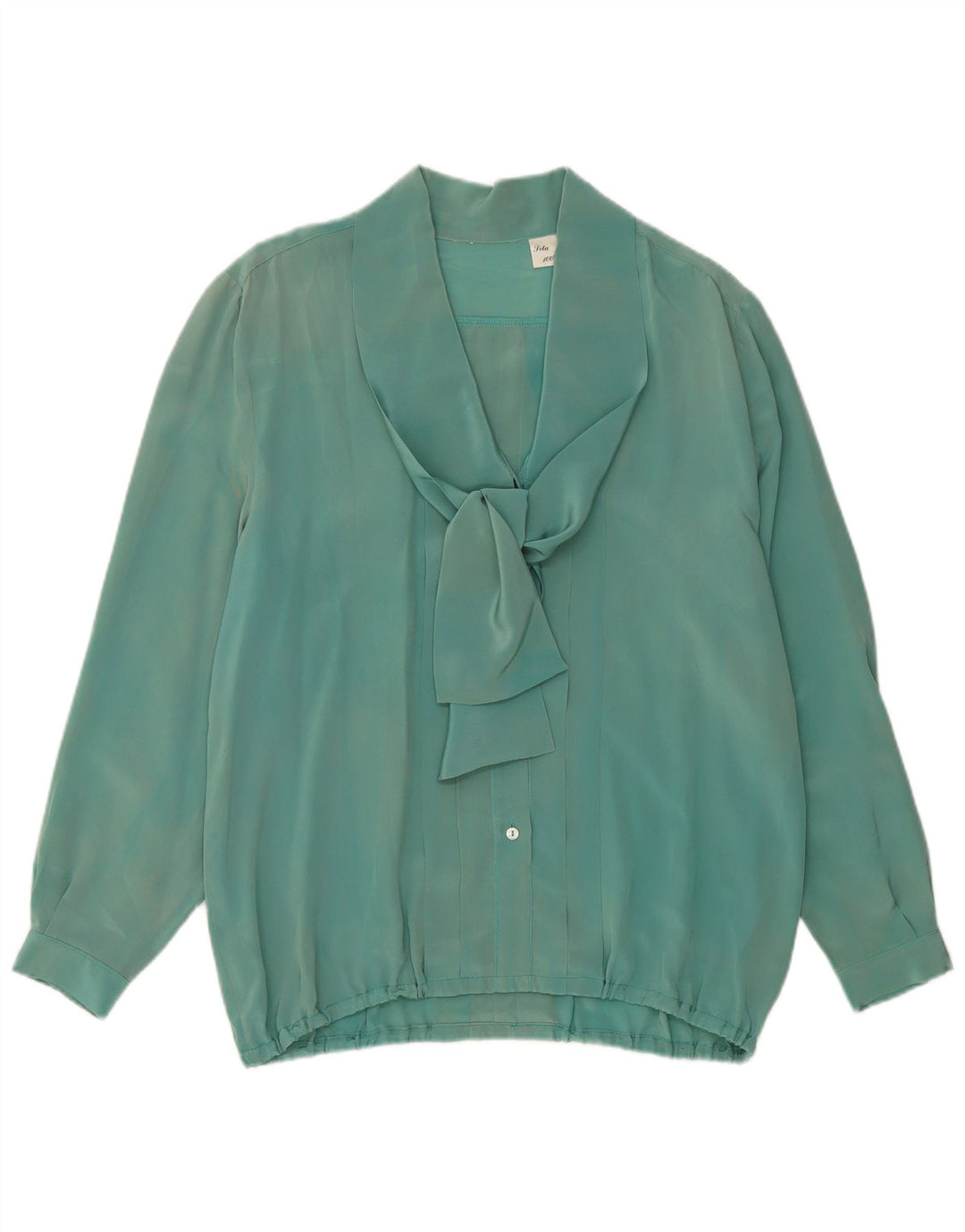 VINTAGE Γυναικεία Μπροστινή Γραβάτα Μακρυμάνικη Μπλούζα Μπλούζα UK 16 Large Green Silk