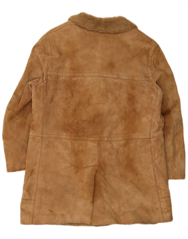 Ανδρικό παλτό VINTAGE Shearling UK 38 Δερμάτινο μεσαίο καφέ