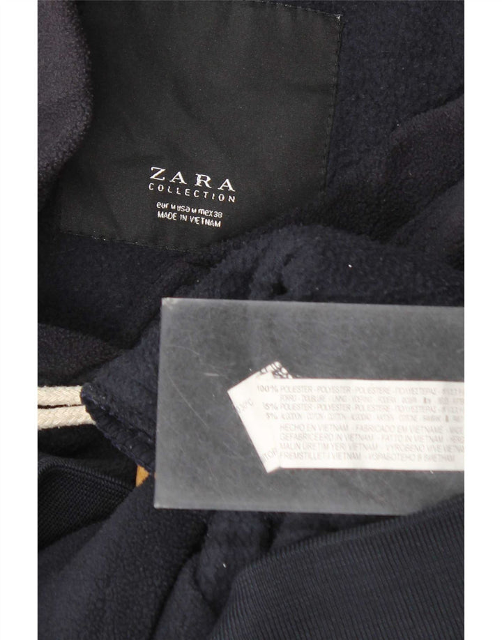 Zara γυναικείο μπουφάν με κουκούλα Duffle Fleece UK 14 Medium Navy Blue Polyester