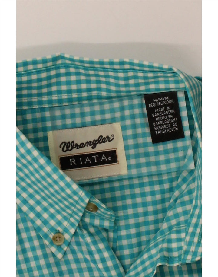 WRANGLER Mens Riata Short Sleeve Shirt Medium Blue Gingham Cotton Vintage Wrangler and Second-Hand Wrangler from Messina Hembry 