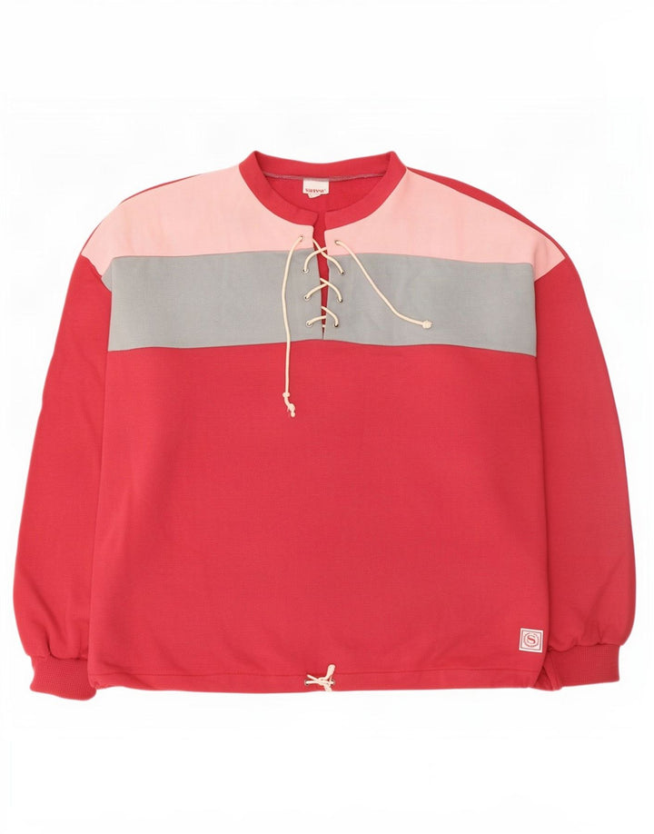 Vintage γυναικείο φούτερ μεγάλου μεγέθους Jumper UK 16 Large Red Colourblock