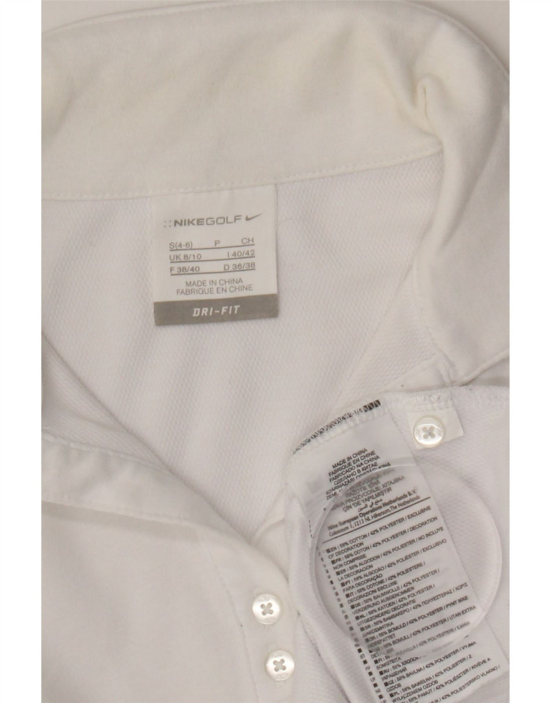NIKE Womens Dri Fit 3/4 Sleeve Polo Shirt UK 8/10 Small White Cotton Vintage Nike and Second-Hand Nike from Messina Hembry 