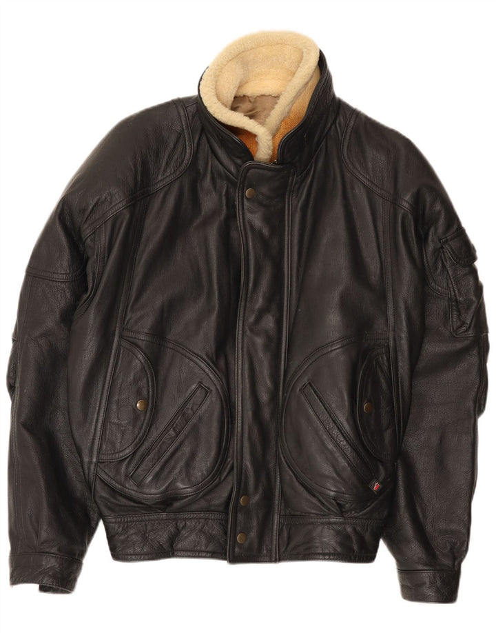 Vintage Ανδρικό Bomber Δερμάτινο Μπουφάν UK 36 Small Black Leather