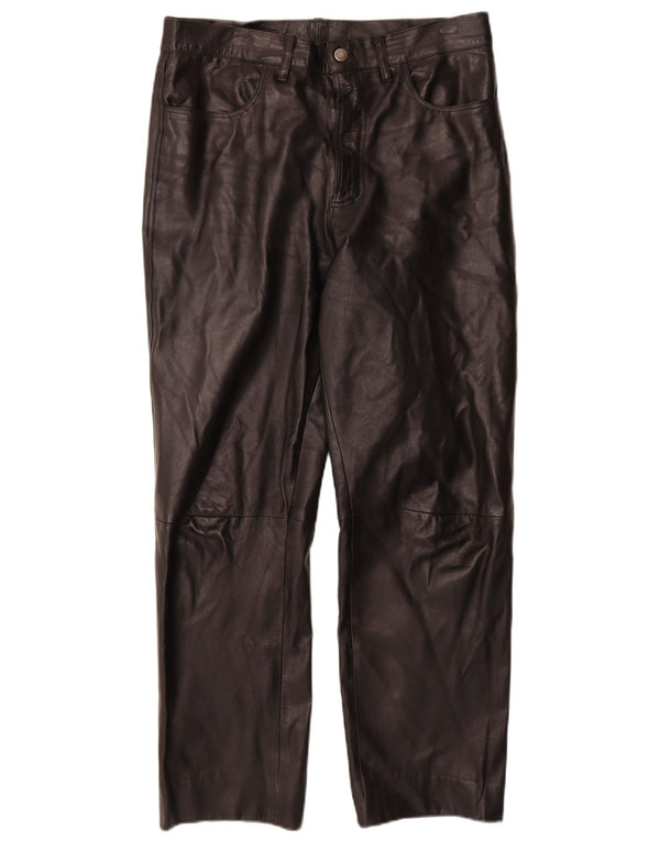 VINTAGE Mens Straight Leather Trousers IT 50 Large W32 L30 Black Leather