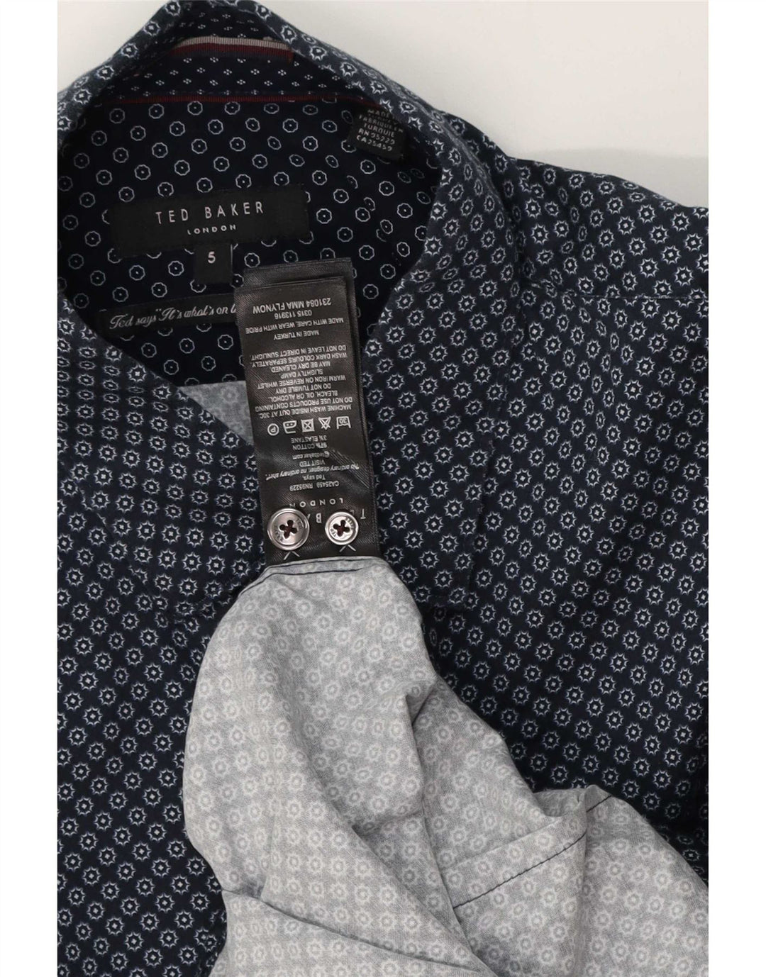 Ανδρικό πουκάμισο Ted Baker, νούμερο 5 XL, μπλε ναυτικό γεωμετρικό βαμβάκι