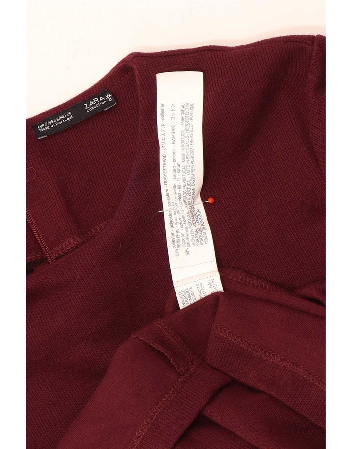 Zara Γυναικείο φόρεμα με μακρυμάνικη θήκη UK 8 Small Maroon Polyester