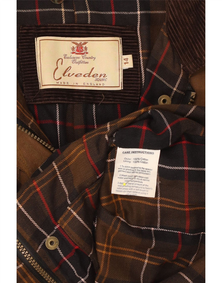 VINTAGE Γυναικείο Κερωμένο Βαμβακερό Μπουφάν UK 14 Μεγάλο Καφέ Βαμβακερό