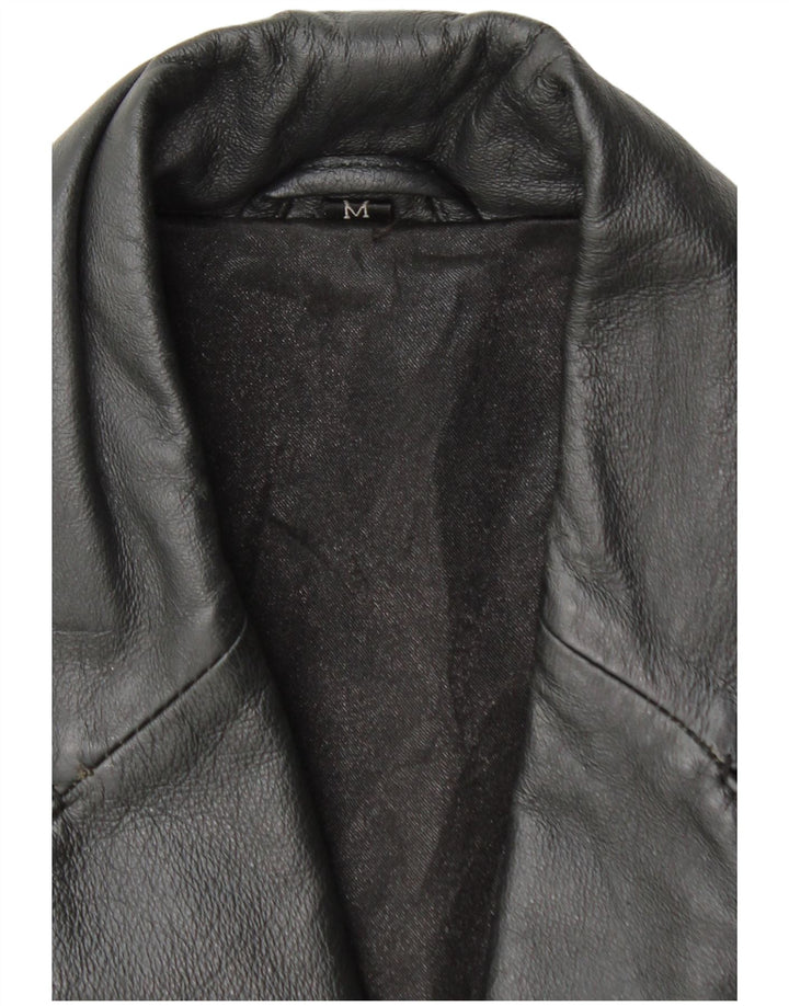 VINTAGE Γυναικείο Δερμάτινο Παλτό UK 14 Medium Black Leather