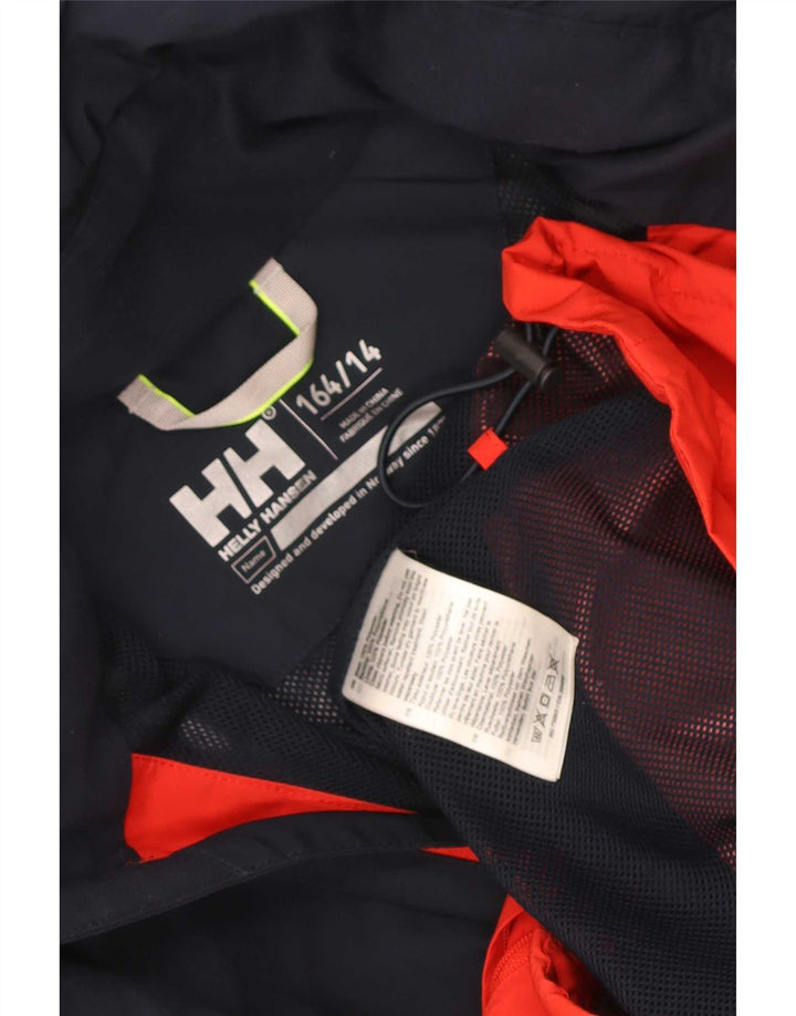 Helly Hansen Boys Graphic Rain Jacket 13-14 Years Navy Blue Colorblock