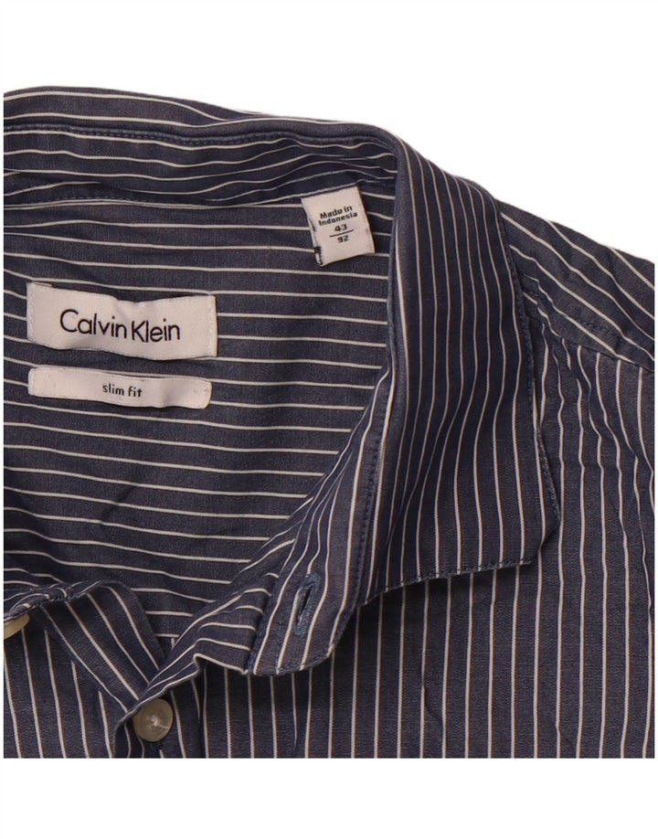 CALVIN KLEIN Ανδρικό πουκάμισο Slim Fit Μέγεθος 43 Large Navy Blue Pinstripe