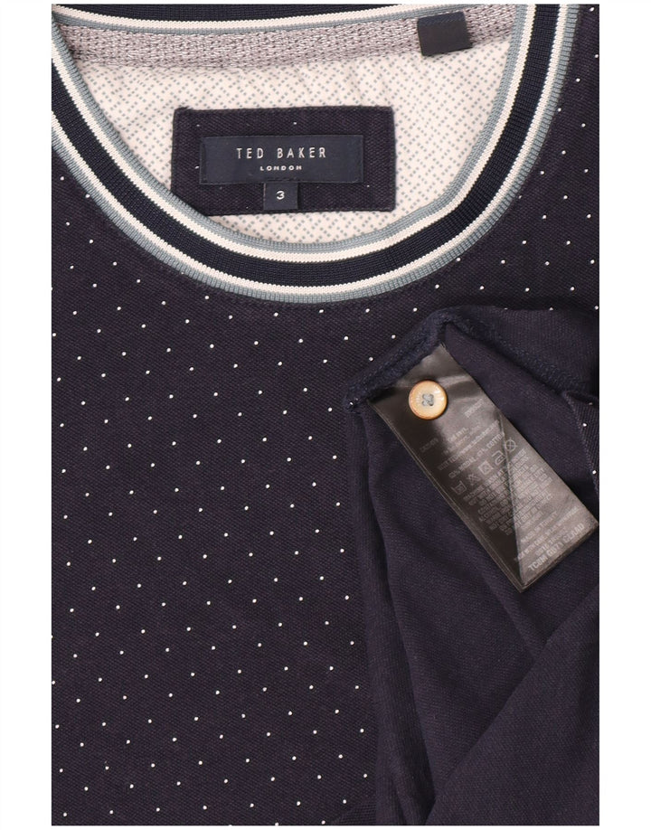 Ανδρικό T-Shirt Ted Baker Top Size 3 Medium Navy Blue Spotted Modal