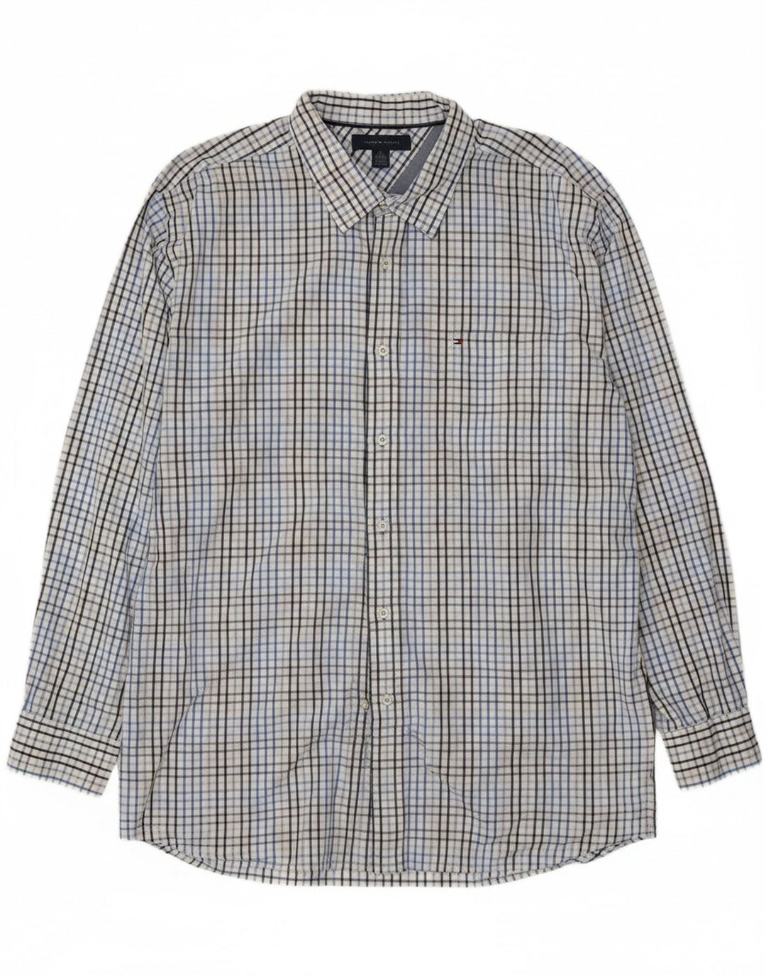 TOMMY HILFIGER Mens Shirt XL Blue Check Cotton Vintage Tommy Hilfiger and Second-Hand Tommy Hilfiger from Messina Hembry 