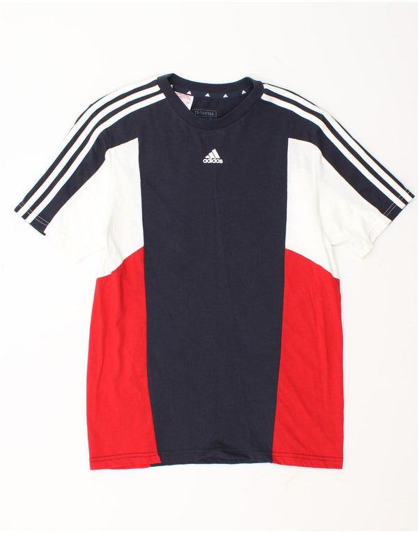 Adidas Boys T-Shirt Top 13-14 Years Navy Blue Colorblock Βαμβακερό