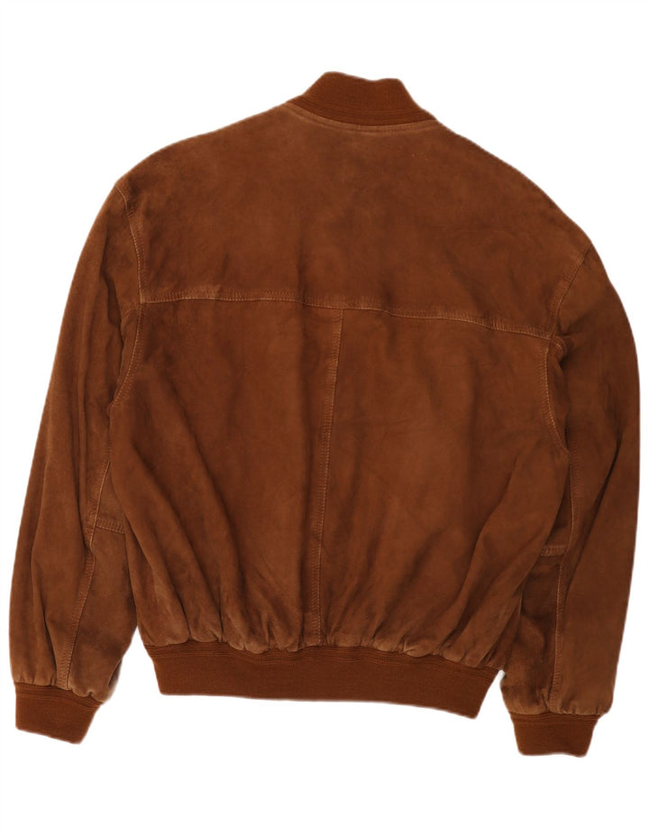 Vintage Ανδρικό Suede Bomber Jacket IT 50 Large Brown Δερμάτινο