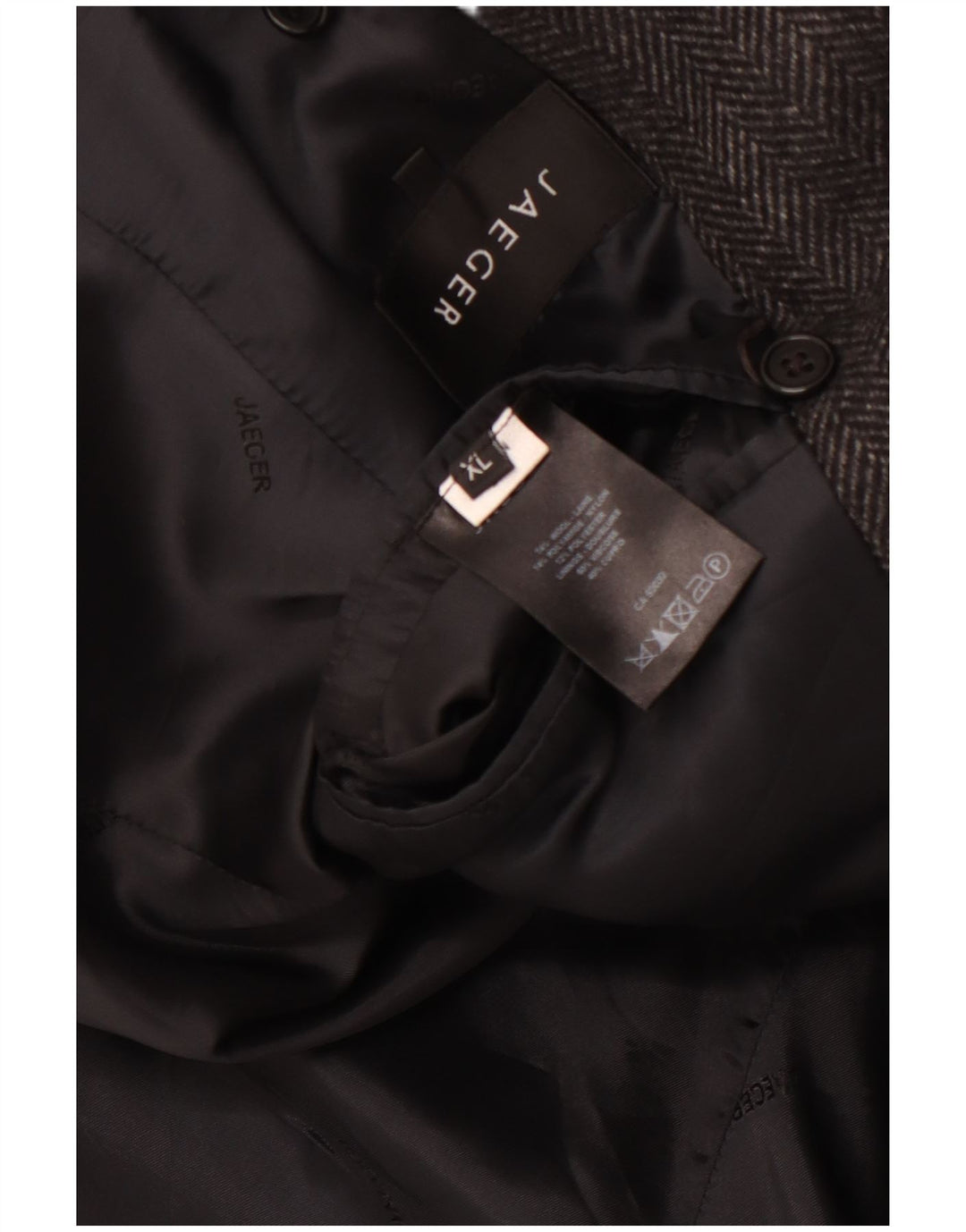 JAEGER Ανδρικό παλτό μπιζελιού UK 42 XL Γκρι μαλλί ψαροκόκαλο