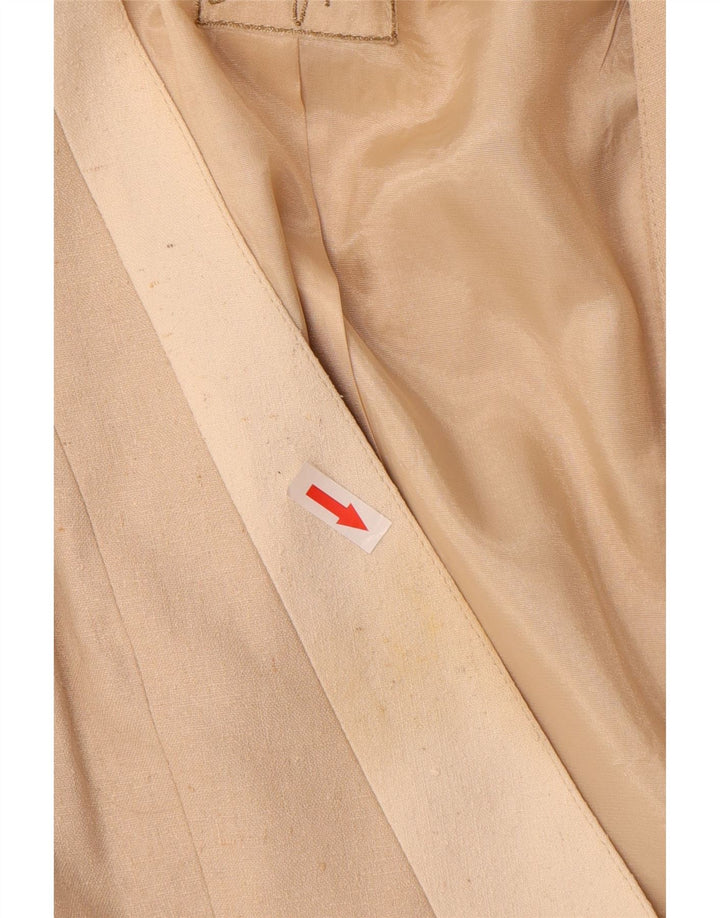 Vintage γυναικείο μακρόστενο σακάκι με 1 κουμπί UK 10 Small Beige Silk