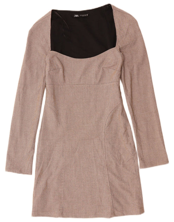 Γυναικείο μακρυμάνικο φόρεμα ZARA με θήκη UK 6 XS Red Check Polyester