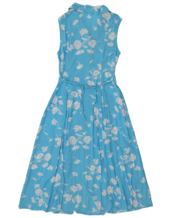 VINTAGE Γυναικείο Αμάνικο Maxi Φόρεμα UK 14 Μεγάλη Μπλε Φλοράλ Βισκόζη