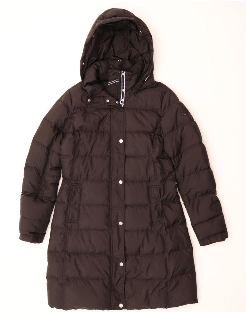 TOMMY HILFIGER Womens Hooded Padded Coat UK 14 Medium Black Polyester Vintage Tommy Hilfiger and Second-Hand Tommy Hilfiger from Messina Hembry 