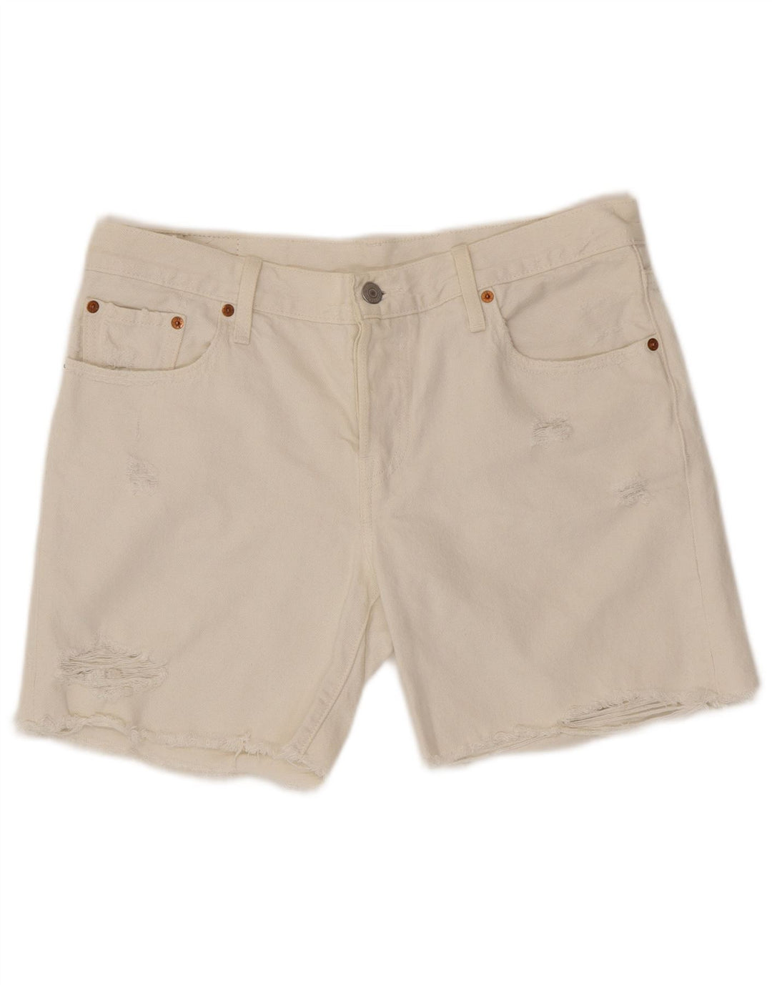 LEVI'S Womens 501 Distressed τζιν σορτς W28 μεσαίο λευκό βαμβακερό