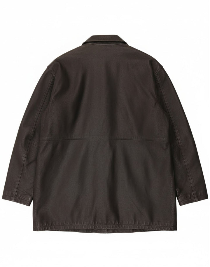 Vintage Ανδρικό Duffle Δερμάτινο Μπουφάν UK 42 XL Μαύρο Δερμάτινο