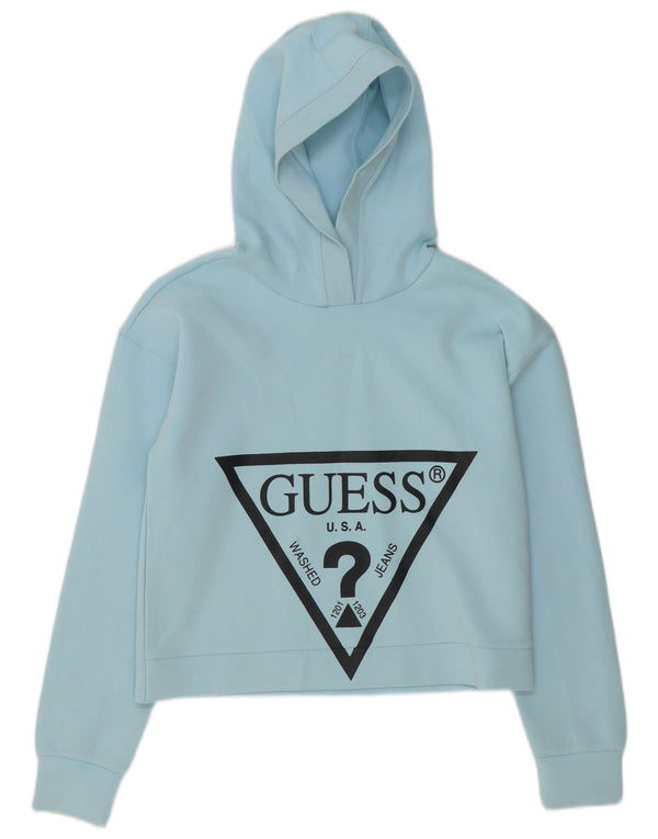 Guess Girls Graphic Crop Hoodie Jumper 15-16 Years Blue Cotton