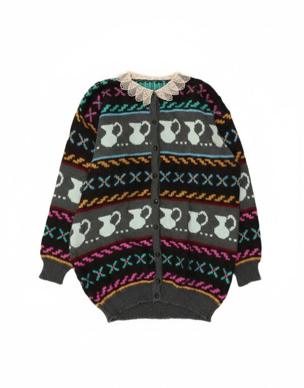 Vintage γυναικείο αφηρημένο πουλόβερ ζακέτα UK 10 Small πολύχρωμο