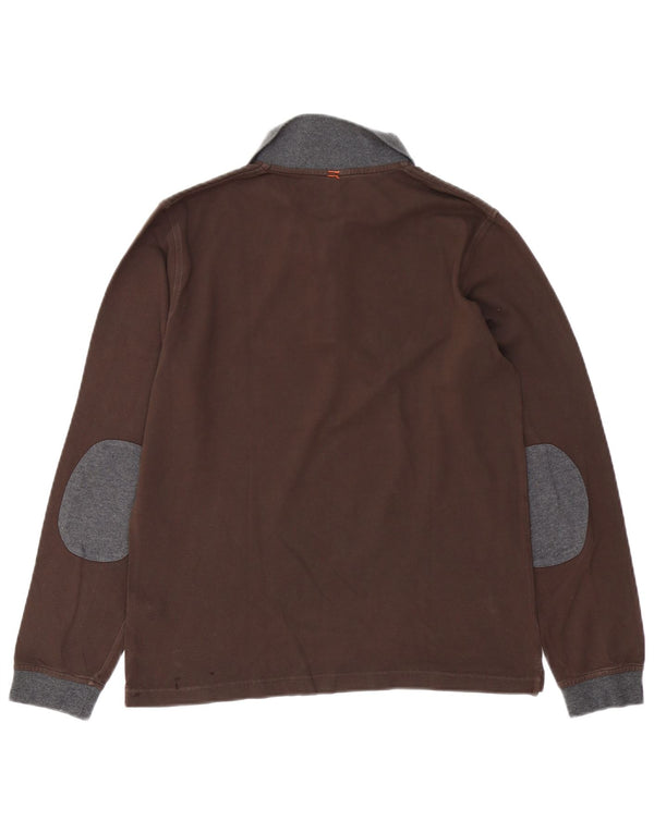 Sun68 Mens Long Sleeve Rugby Polo Shirt Small Brown Cotton