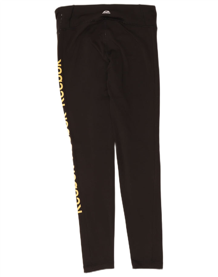 REEBOK Womens Graphic Leggings UK 12/14 Medium  Black