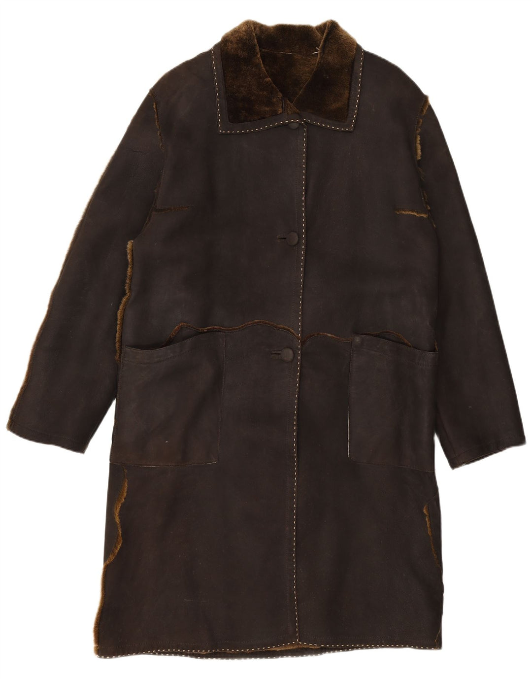 VINTAGE Γυναικείο Suede Πανωφόρι UK 16 Large Brown