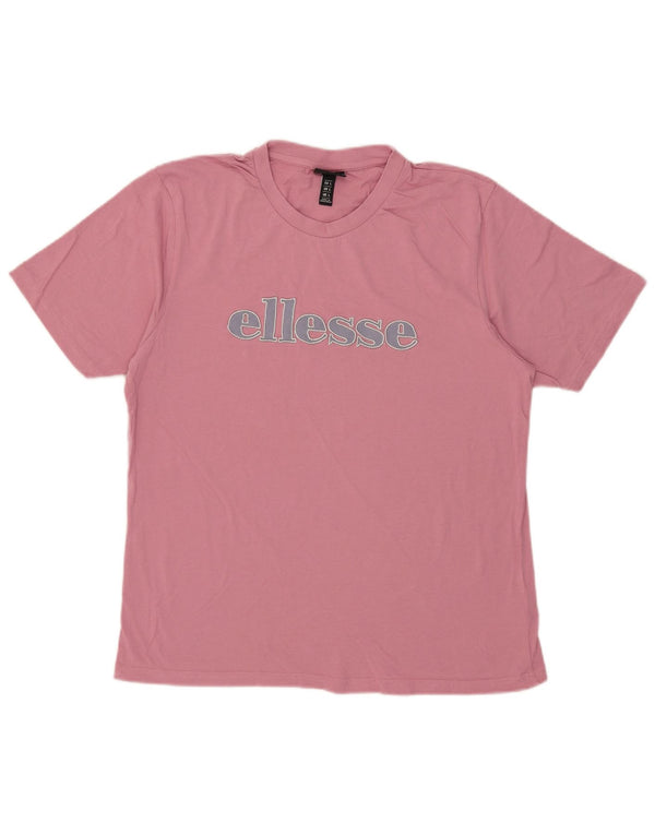 Ellesse Γυναικείο γραφικό T-Shirt Top UK 16 μεγάλο ροζ βαμβακερό